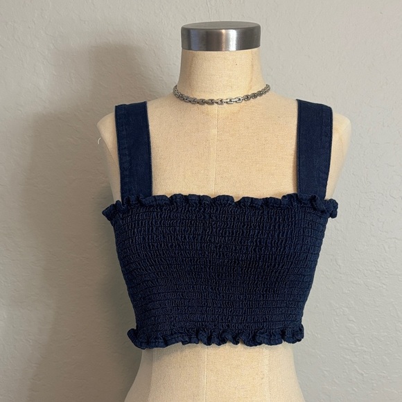 Urban Outfitters Tops - Urban Outfitters Dark Blue Smocked Crop Top